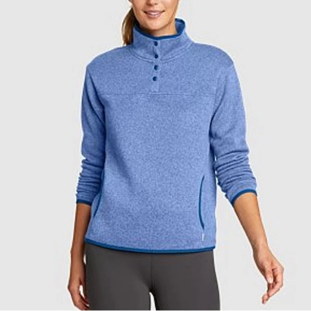 NWT Eddie Bauer Radiator 2.0 Mock Neck Snap Fleece Pacific Blue Sweater 1946 New
